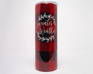 Red Plaid Glitter Tumbler